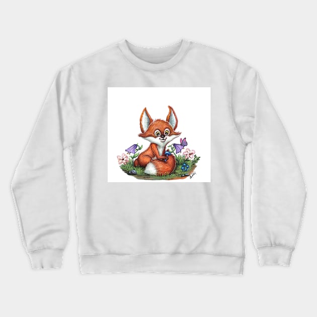 Little red fox Crewneck Sweatshirt by Artofokan